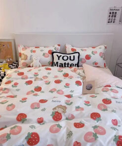 Cute Strawberry Duvet Cover Flat Sheet with Pillowcases