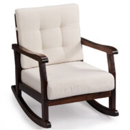 Carbonized Cedar Rocking Chair - Wooden Lounge Chair with Detachable Beige Cushion 