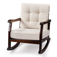 Carbonized Cedar Rocking Chair - Wooden Lounge Chair with Detachable Beige Cushion 