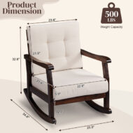 Carbonized Cedar Rocking Chair - Wooden Lounge Chair with Detachable Beige Cushion 